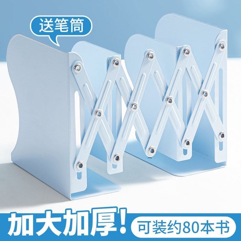Suporte para livros retrátil com suporte para caneta, estante de mesa para armazenamento de livros, estudantes do ensino
