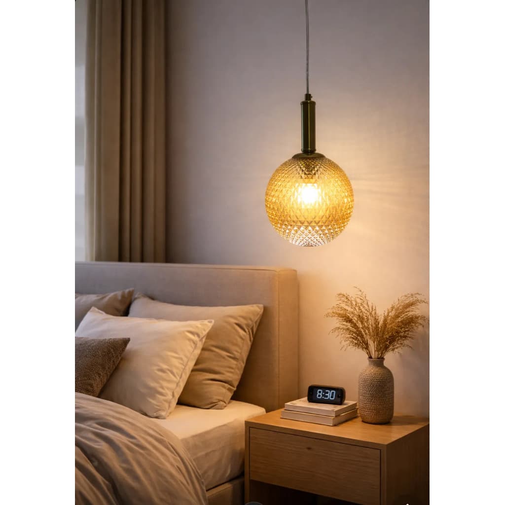 Pendente Luminária Berilo Vidro Âmbar Bola Vintage Gmh