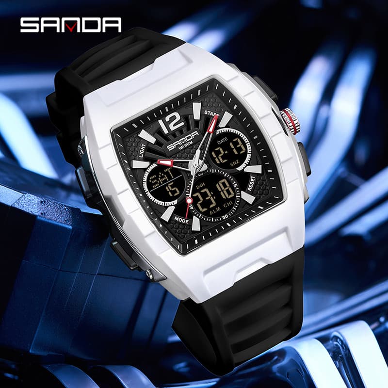 SANDA Masculino Business Casual Hora Mundial Relógio À Prova D'água Luminoso 60 Minutos Contagem Regressiva Cronômetro A