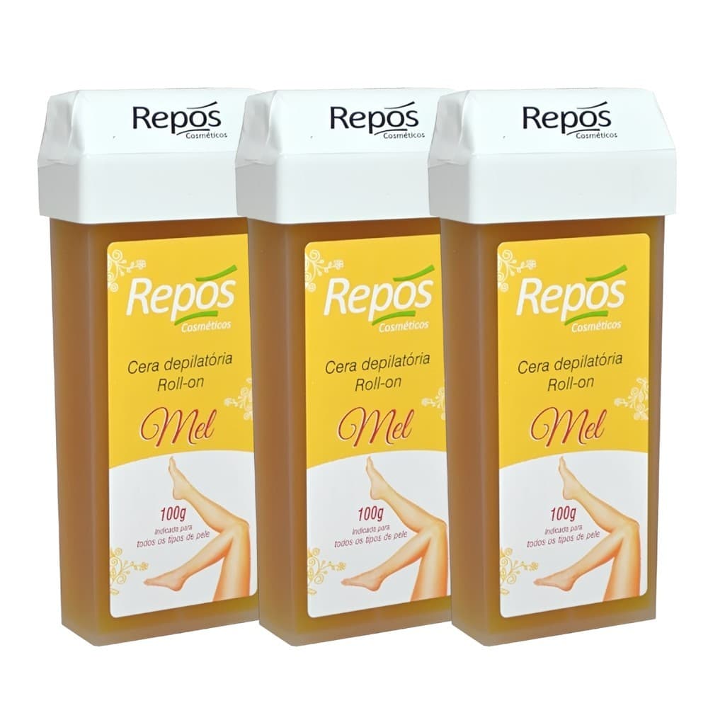 Kit 3 Refil Cera Depilação Roll On Depilatória Mel Repós 100g Cremosa