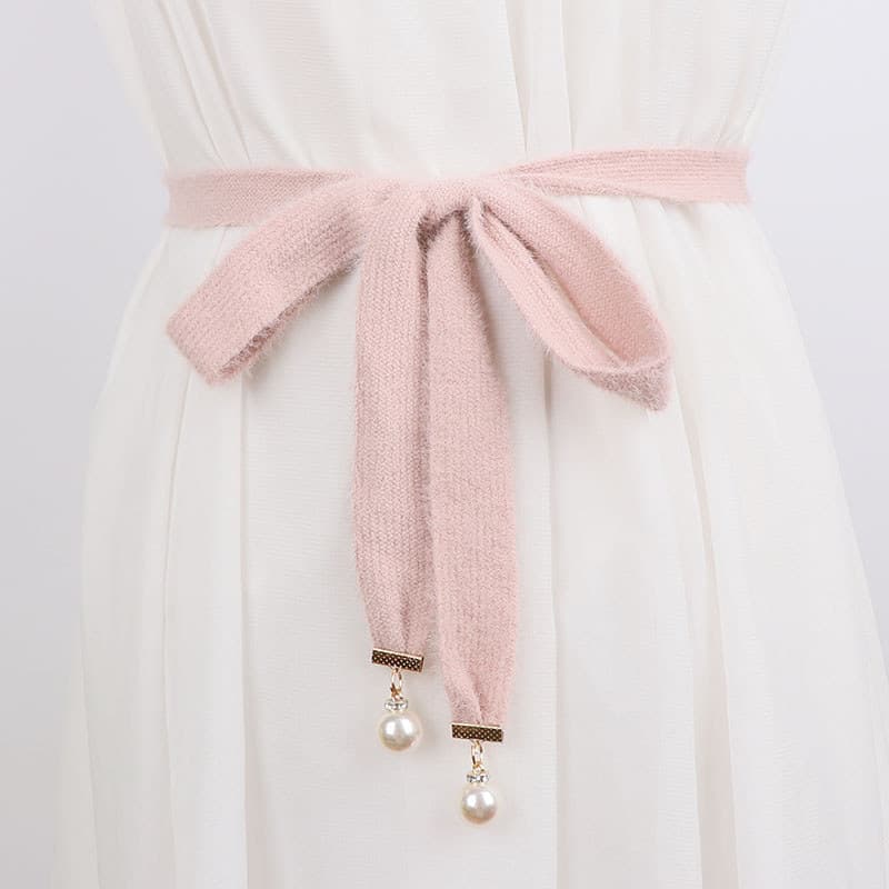 Versão coreana camisola vestido cinto fino feminino simples All-Match vestido cor sólida saia cinta pele malha camisola
