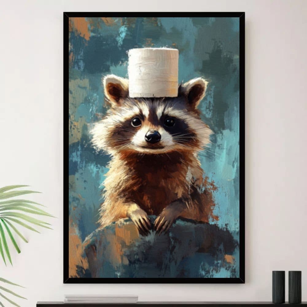 Quadro Banheiro Guaxinim Lavabo Papel Decorativo