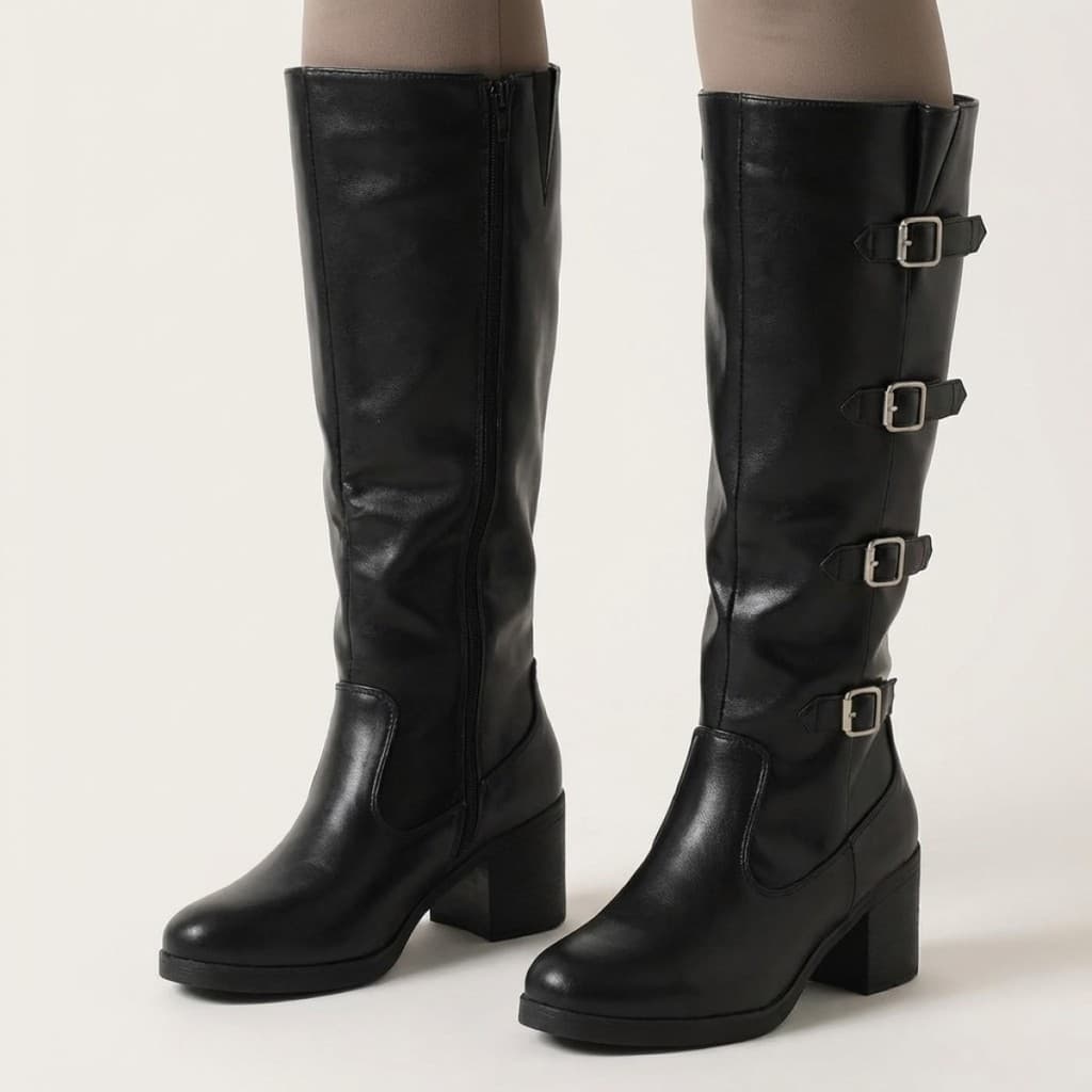Bota Mooncity Salto Bloco 7 Cm Cano Longo 73211 Preto