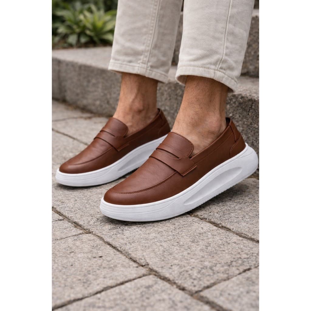Mocassim Masculino Slip On Sola Alta Antiderrapante Moderno Sapato Social Confortável