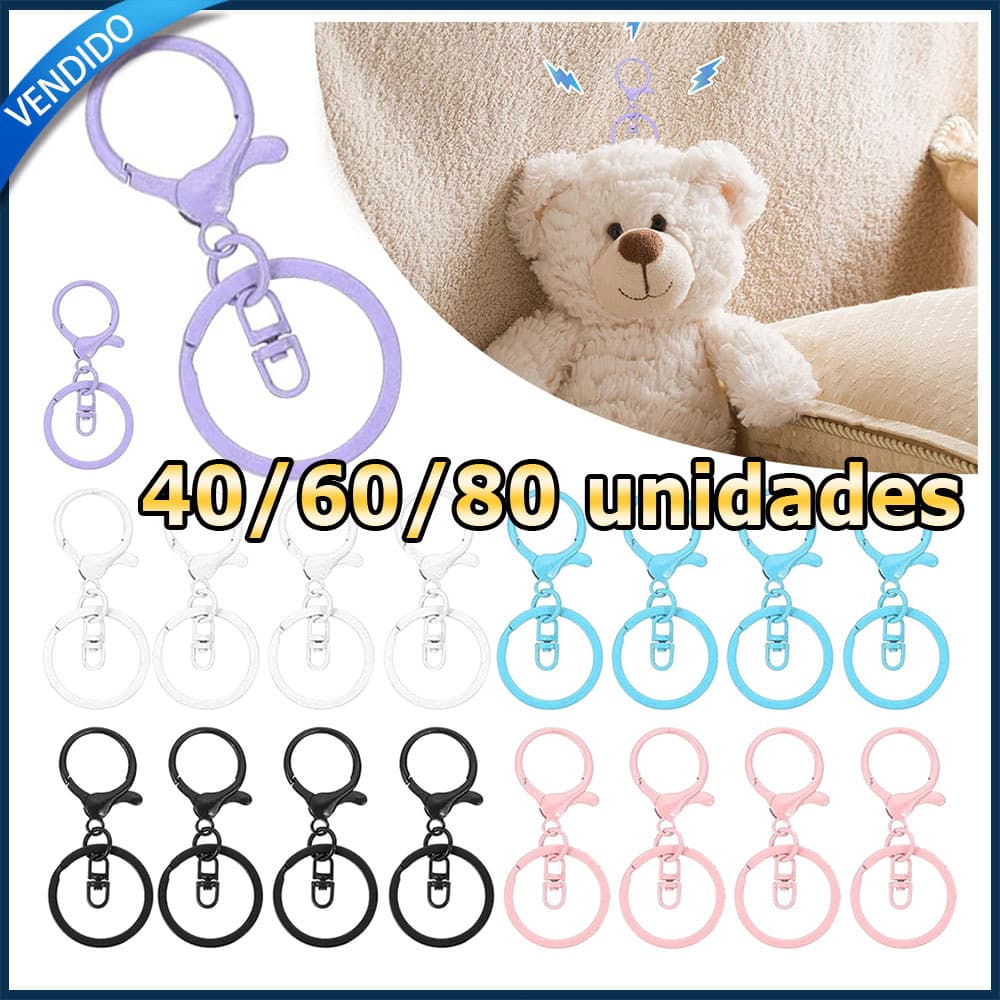 40/60/80x Fecho tipo lagosta acessórios para chaveiros chaveiro clipe giratório tipo chave inglesa argola plana dividida