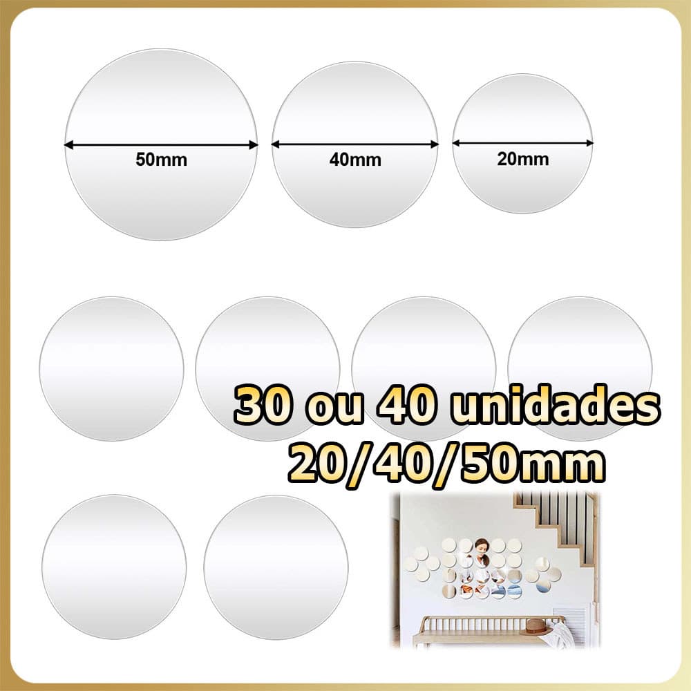 Kit 30/40 Espelho acrílico espelho redondo autoadesivo para montagem na parede espelho de parede para academia