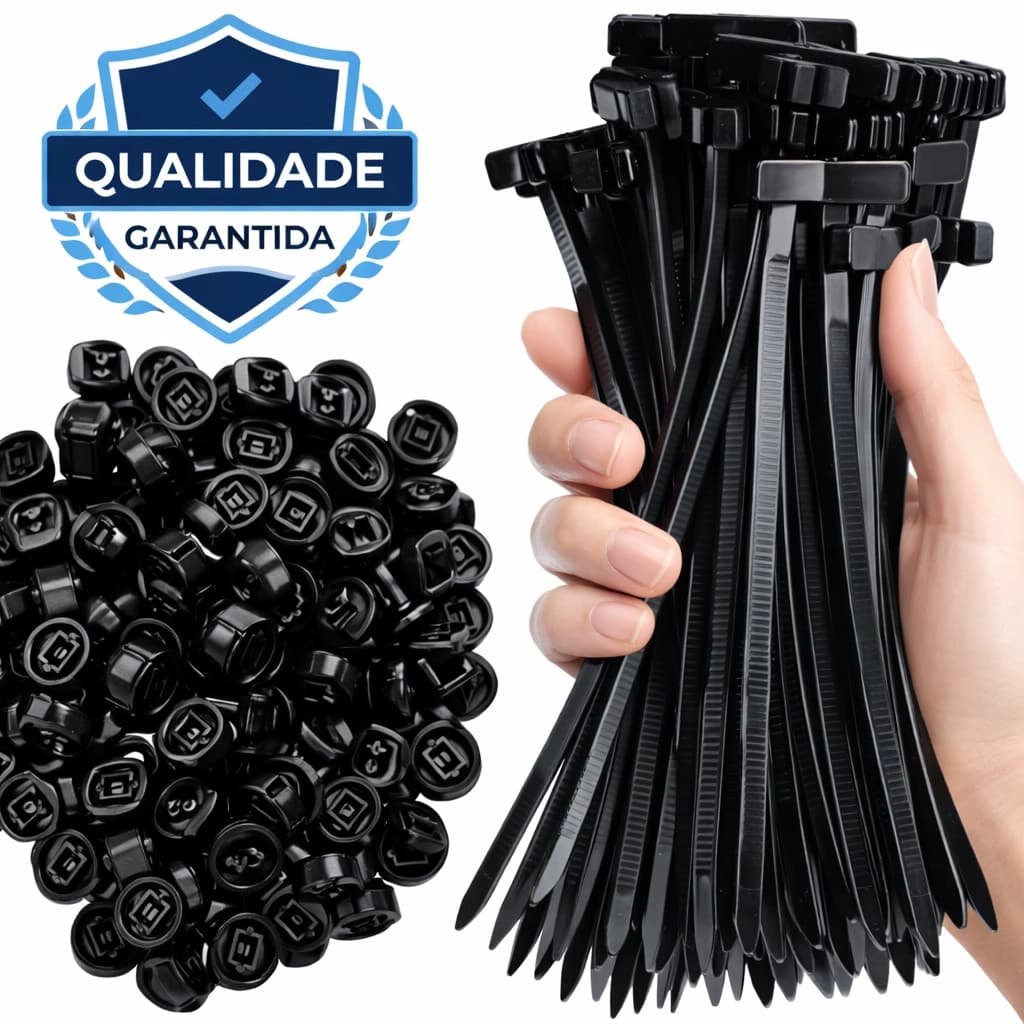Abraçadeiras de Nylon Automotiva Universal - Fixador Preto Resistente UV (Kit 100, 50 e 20 un)