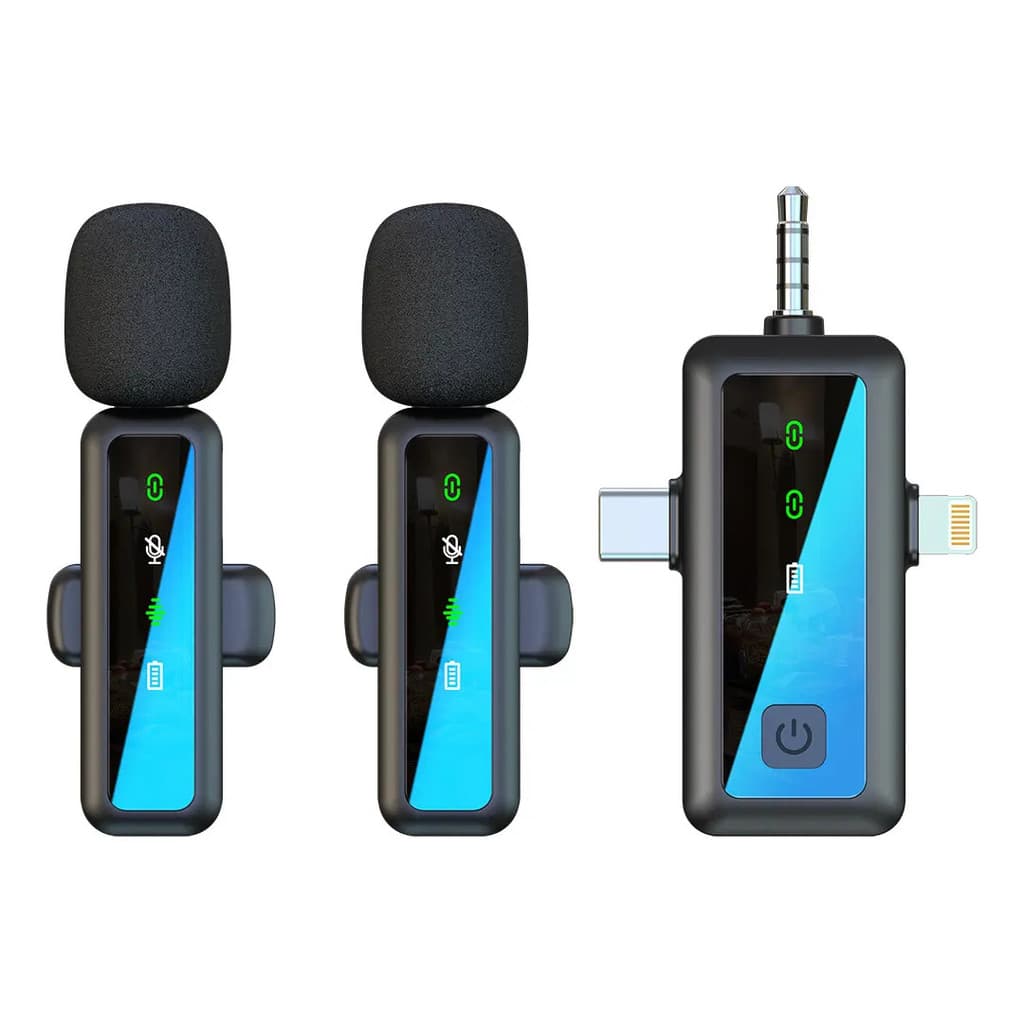 Microfone Lapela  Sem Fio Preto Duplo Anti Ruído Android/ios