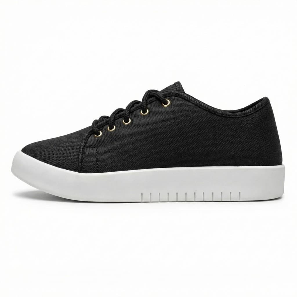 Tênis Casual Feminino Preto com Cadarço Solado Branco Moderno Dia a Dia