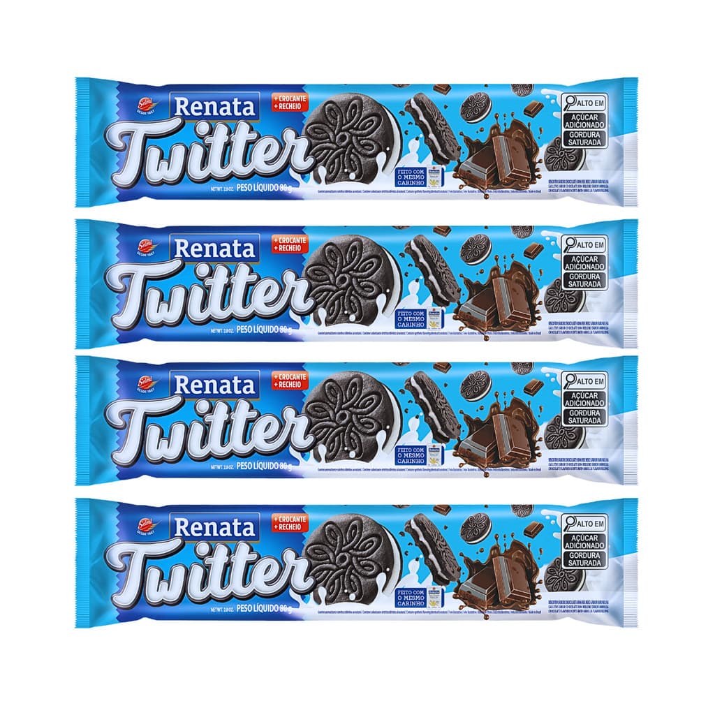Kit 4 Biscoito Twitter Chocolate Recheio Baunilha 80g 🍫