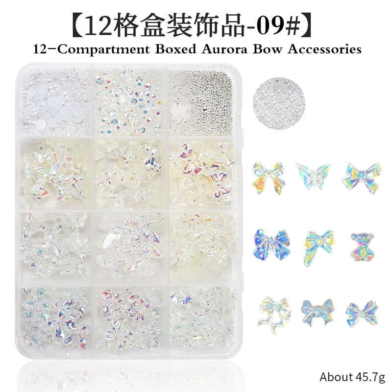 12 grade Bowknot acessórios de Manicure gravata borboleta Aurora tridimensional urso bola de aço fada pérola vestindo ac
