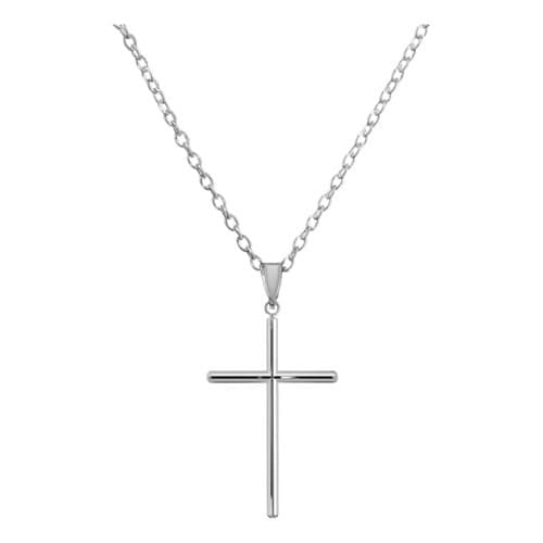 Cordão Pingente Crucifixo Colar Corrente Prata Aço Inox Prateado