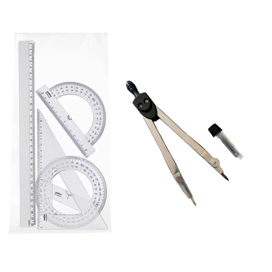 Kit Conjunto Réguas Geográficas + Compasso com Grafite