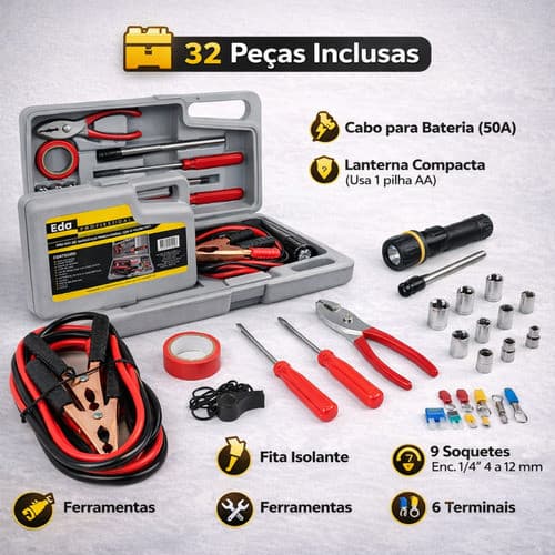 Maleta De Emergência Para Automóveis Ferramenta C/ 32 Peças Cinza Maleta Ferramentas Carro Viagem