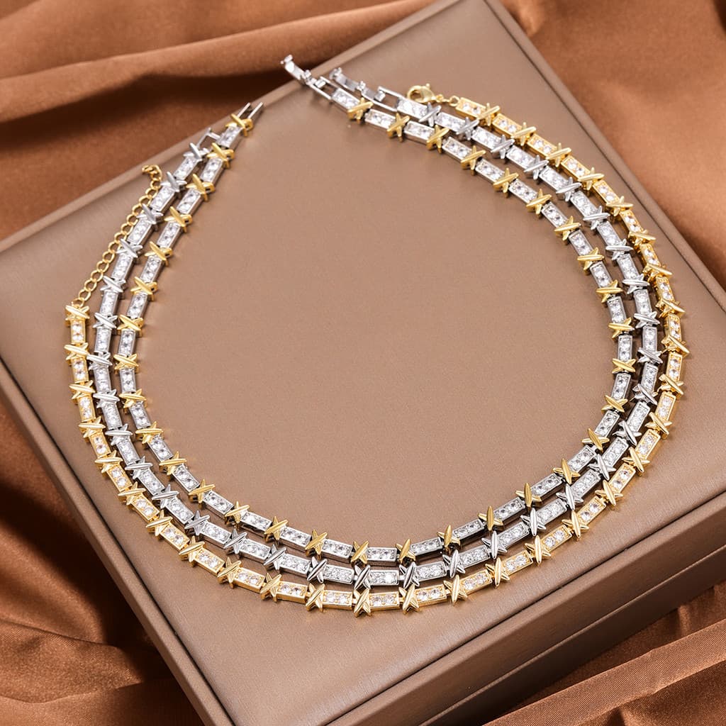 Colar de Zircônia Simples Luxo Leve Moda Choker Colar Elegante de Diamante Completo Acessório de Vestido para Mulheres
