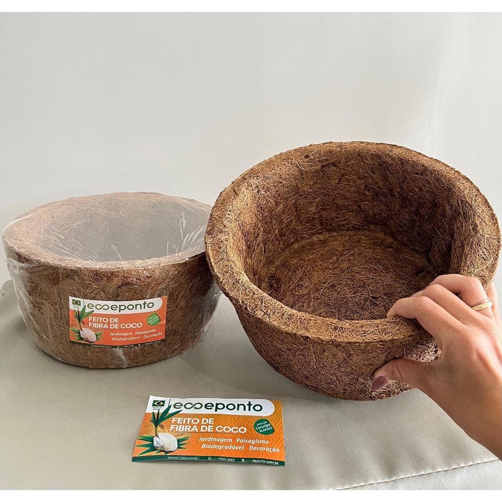 Vaso de Fibra de Coco Médio 26x14cm Artesanal Orquídea Samambaia Jiboia Jardim Suculenta