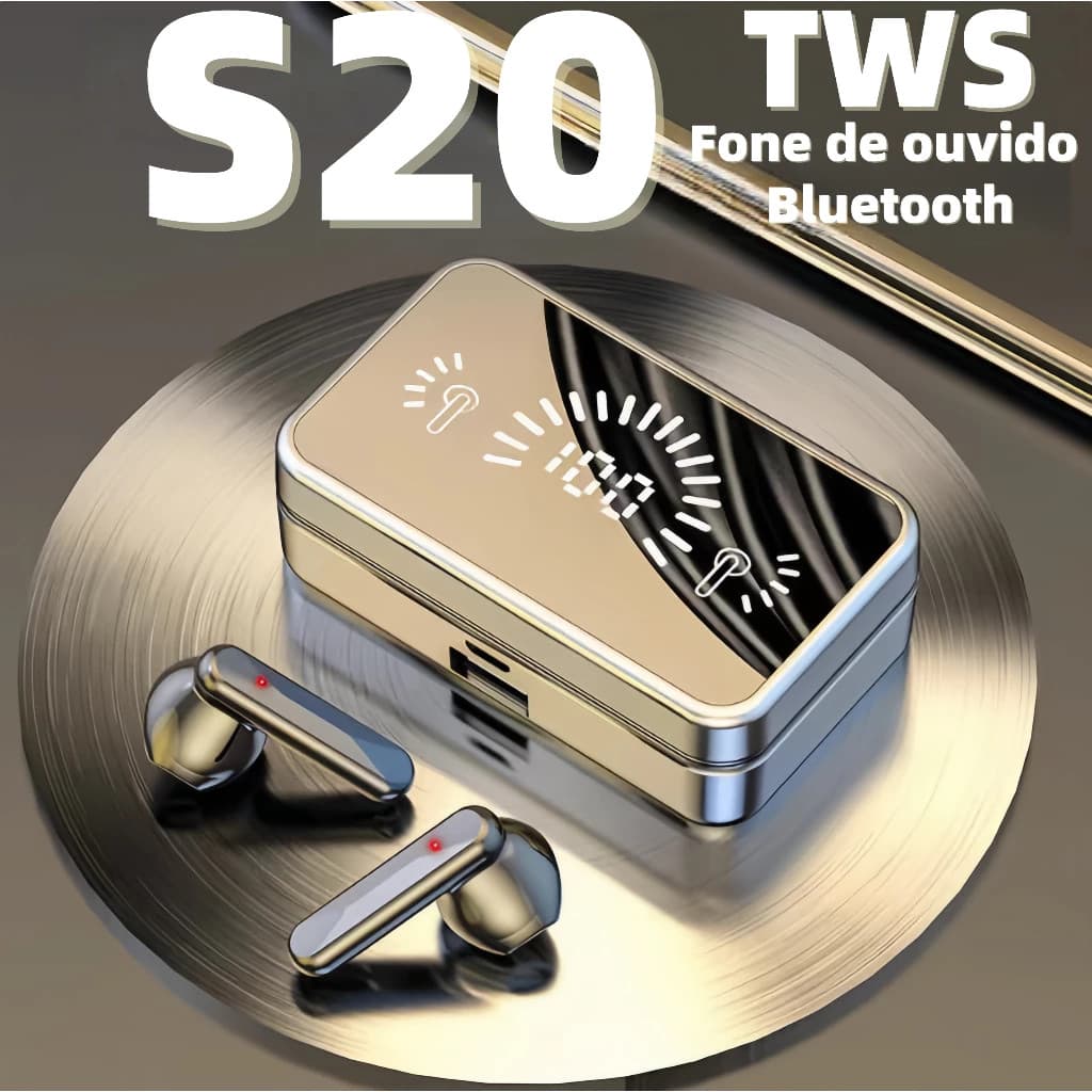 Fone De Ouvido Bluetooth TWS S20 Alto Espelho 5.2 Sem Fio Com Estéreo Binaural Touch HIFI