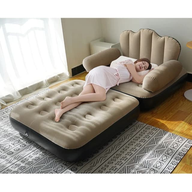 Poltrona e Sofá Cama 2 em 1 Cadeira Encosto Espreguiçadeira Inflável até 100kg Pufer Confortável Prático Camping Viagem