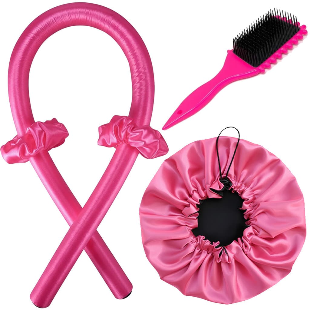 Conjunto Cuidado Capilar Noturno: Touca Cetim + Faixa Onduladora + Escova Ecológica Anti-Quebra