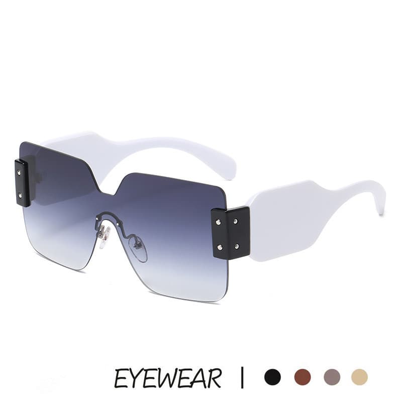 Óculos de Sol Vintage Quadrados Sem Armação para Mulheres e Homens, Lentes Largas, Armação Grande, Proteção UV400