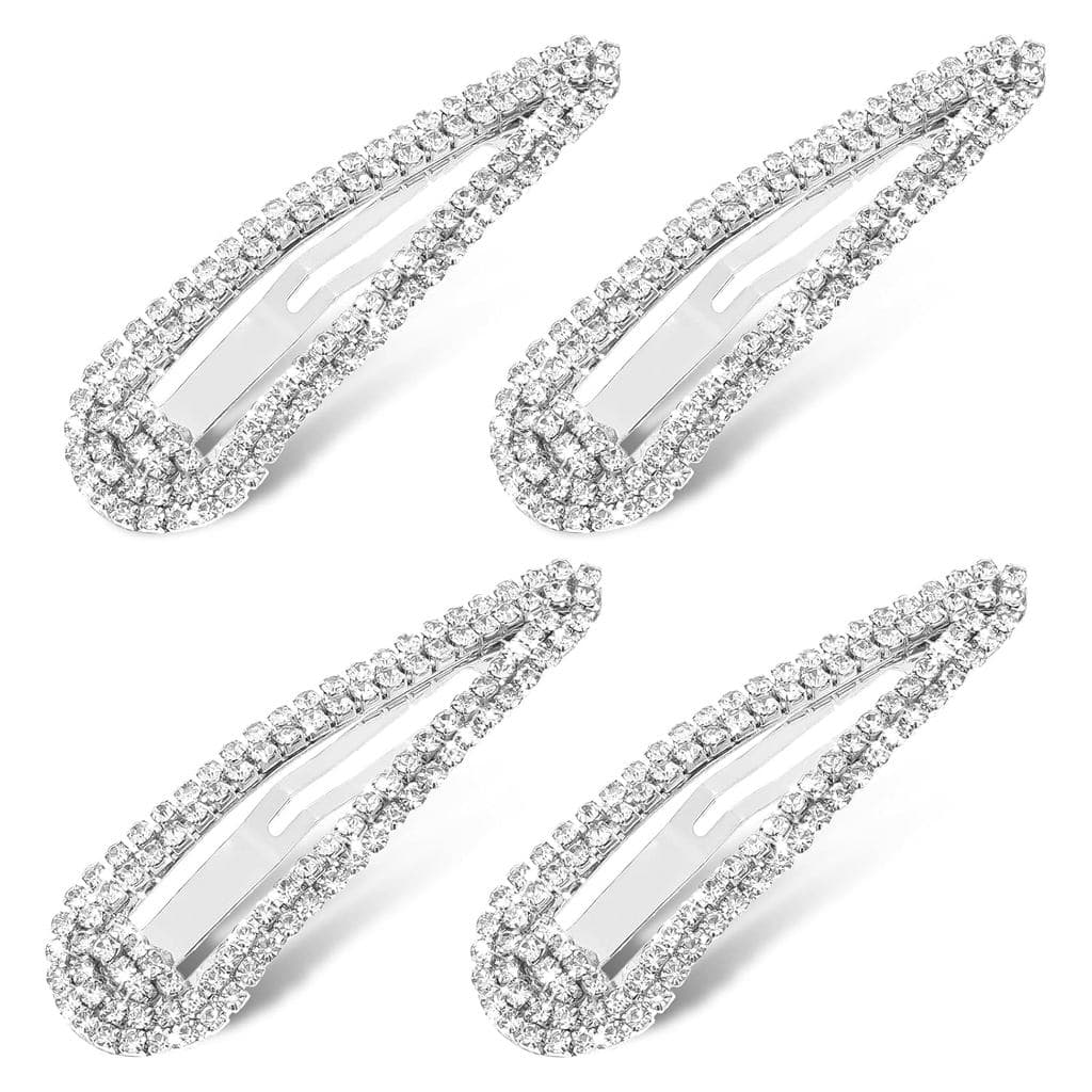 4 Peças De Grampos De Cabelo De Strass , Presilhas Cristal Gota De Água , Bico De Pato De Pressão De Metal Brilhante , A