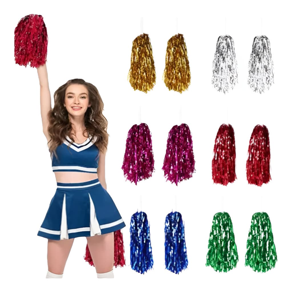 Pom Pom Metalizado - Pronta Entrega - Pompom Cheerleader Mamãe Sacode Líder De Torcida Festa