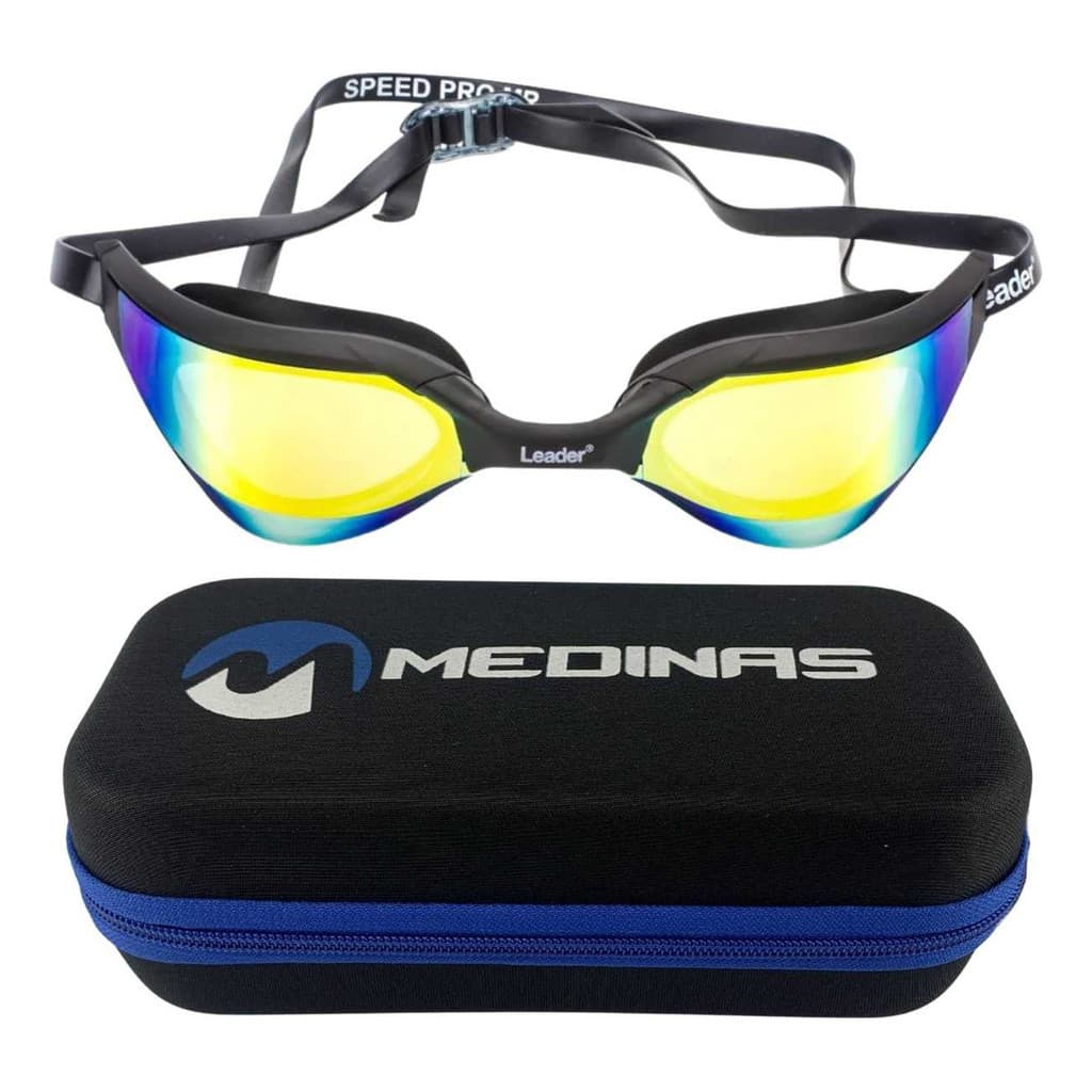 Óculos Natação Leader Speed Pro Preto + Estojo Medinas E