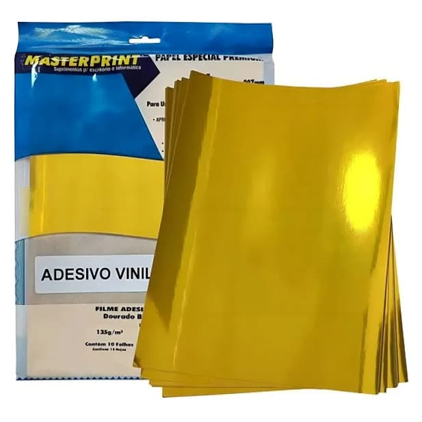 VINIL DOURADO GLOSSY 135G A4 C/ 10 FOLHAS - IMPRIMÍVEL