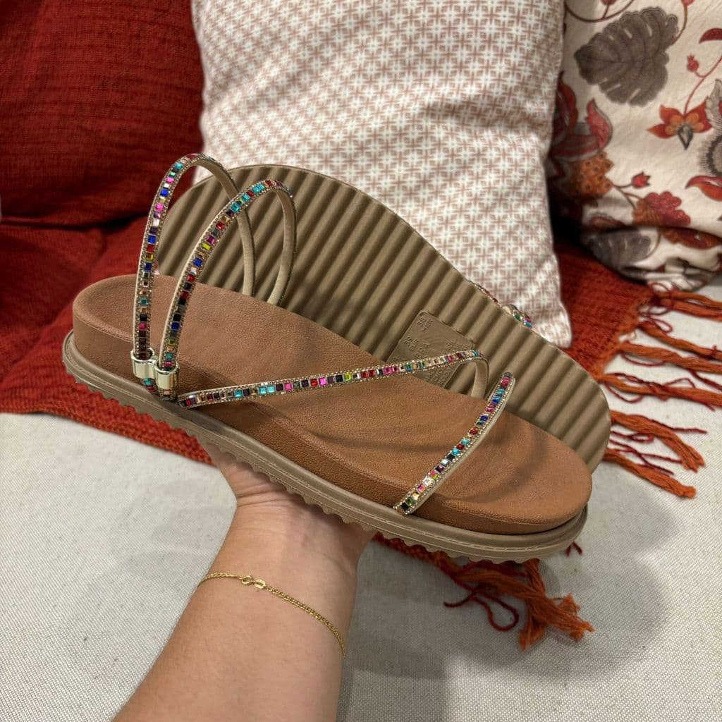 Sandália feminina Papete leve Confortável Casual dia a dia Tendência Strass Brilho Luxo Flatform Versátil