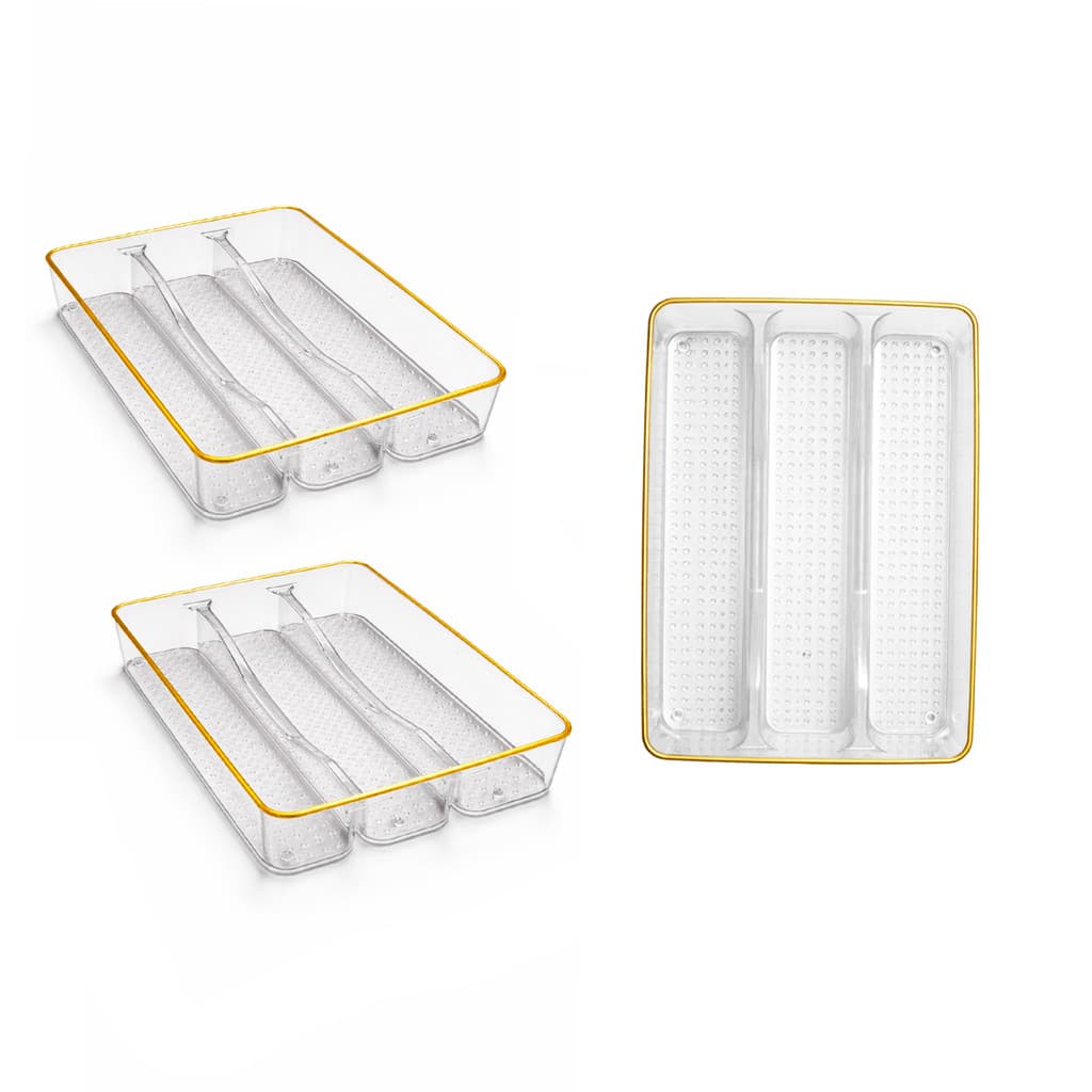 Kit 3 Porta Ultencilio Multiuso Organizador  Talher Acrílico Transparente Cozinha  Armário Maquiagem