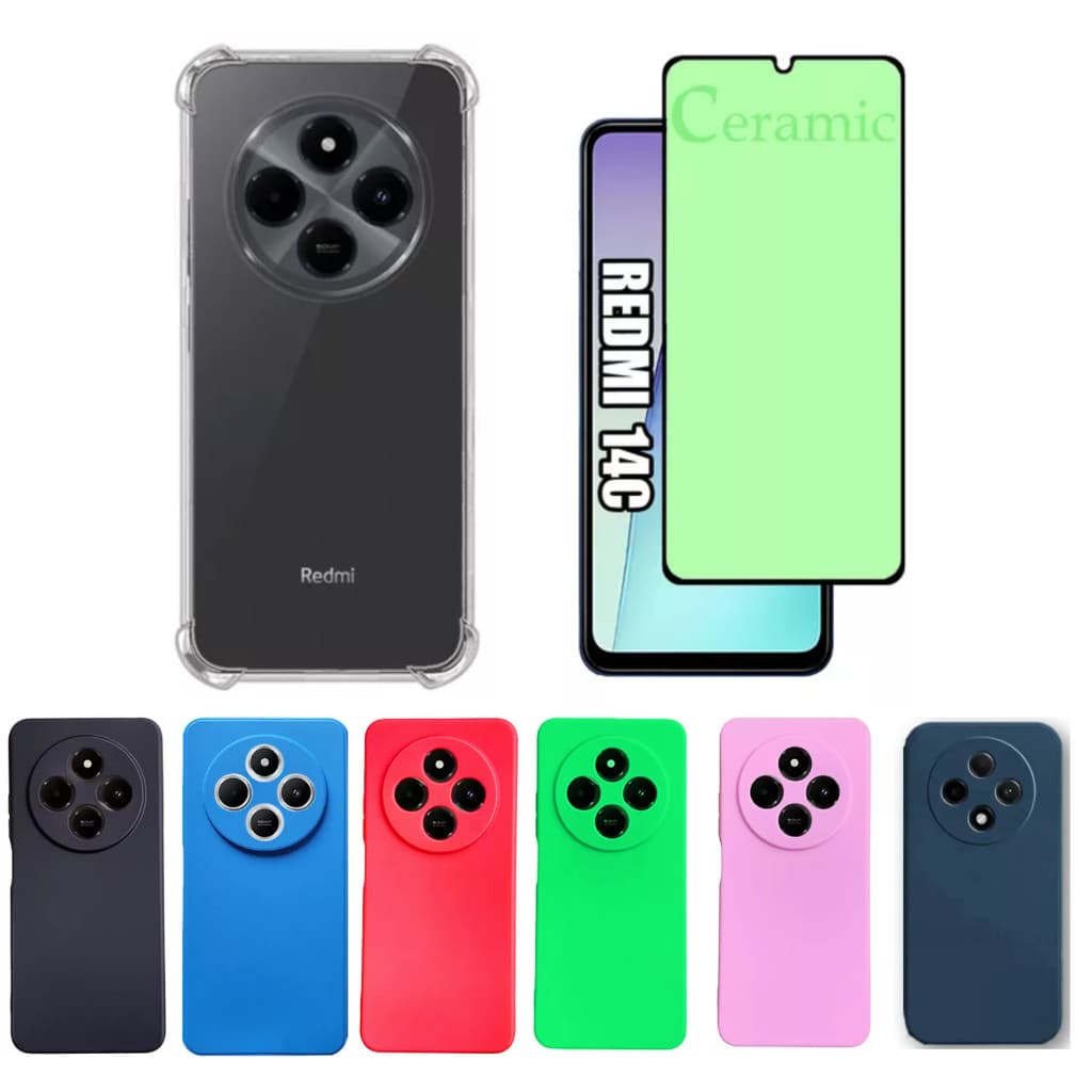 Kit Para Xiaomi Redmi 14C - Película Cerâmica + Capa Silicone Aveludada