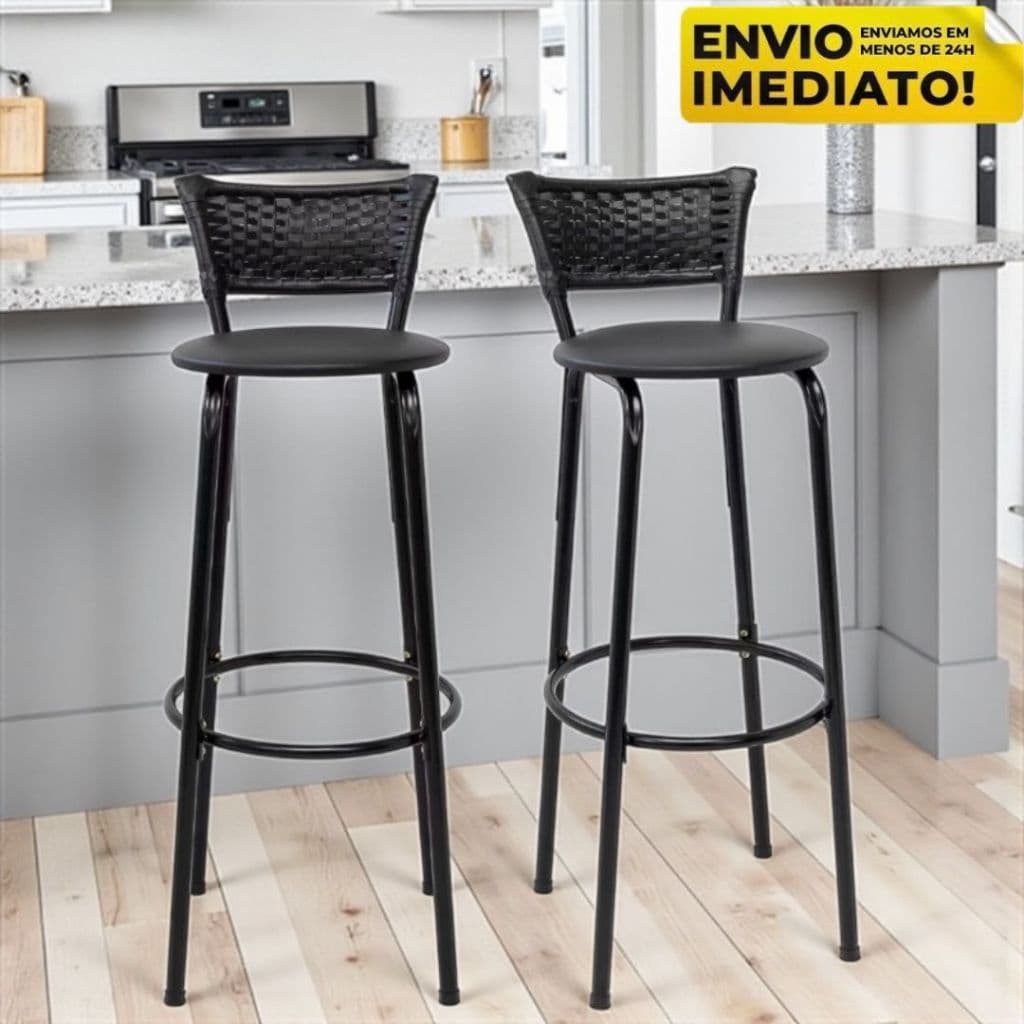2 Banco Alto 80cm do Chão ao Assento Banqueta Americana Cozinha Gourmet de Junco