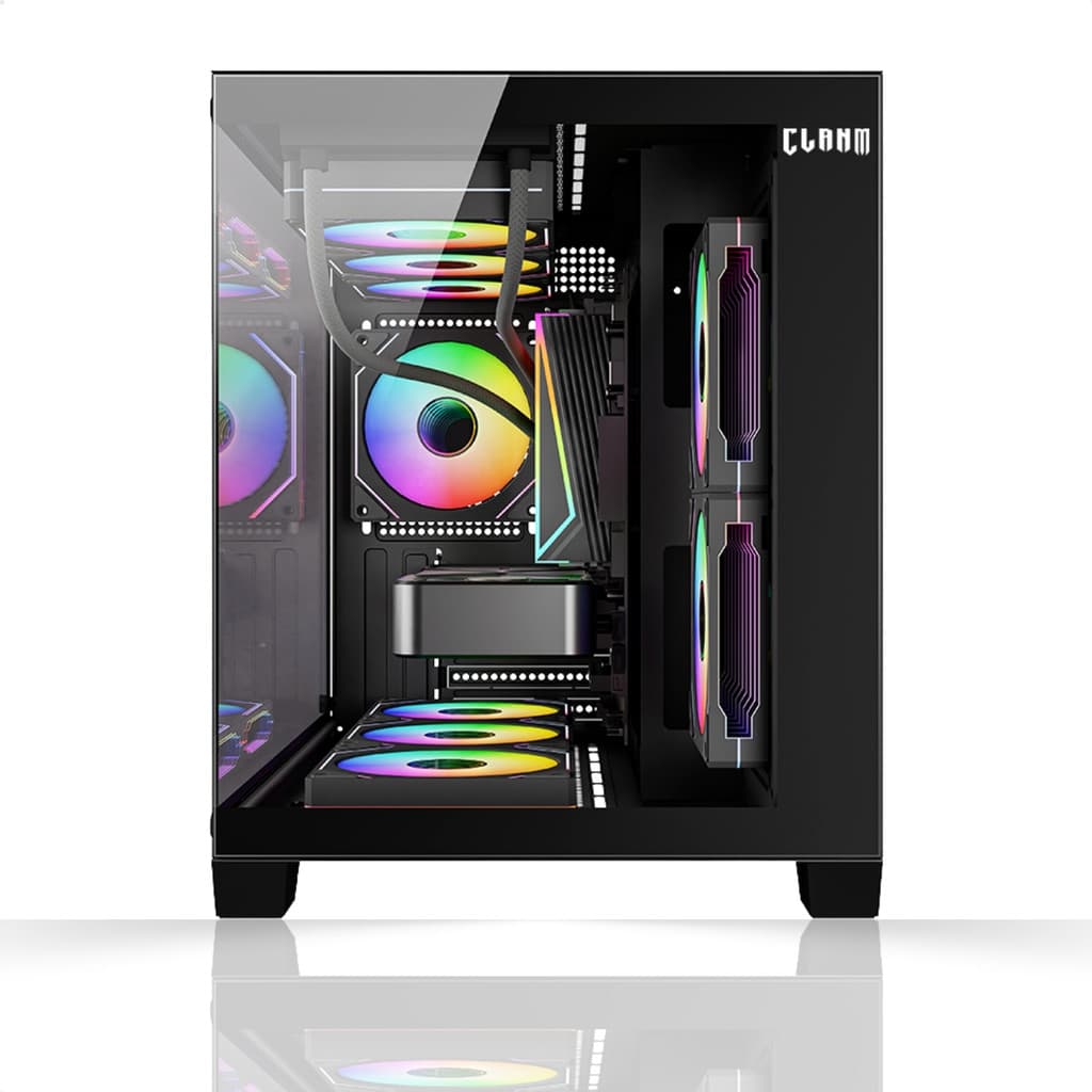 Gabinete Gamer Aquário Clanm Guidora Micro-ATX/Mini-ITX Vidro Temperado Preto