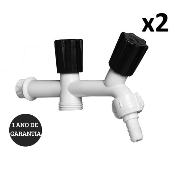 Kit 2 Torneira Para Tanque e Máquina 2 Saídas 1/2" 3/4"