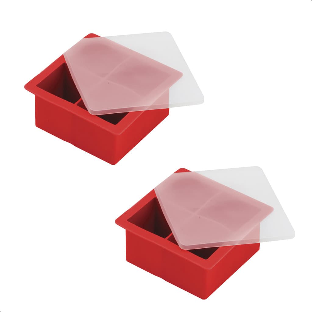 Kit 2 Formas Silicone 4 Cavidades Cubos Gelo Sobremesas Papinhas Flexível Moderno Com Tampa Drinks Bar Caipirinhas Sucos