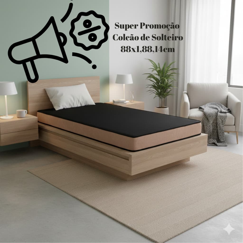 Colchão Solteiro Barato D28 88x188x14 Preto Bege Promoção Sono Mais Confortável.