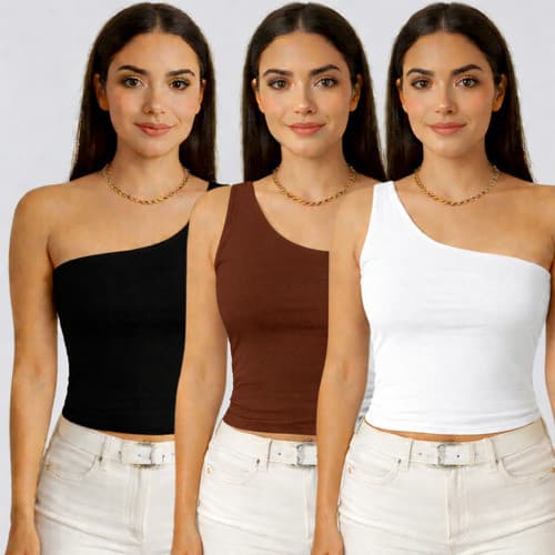 Kit 3 Mula Manca Blusa Feminina Um Ombro Só Canelada