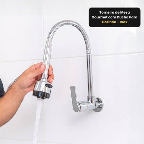 Torneira Gourmet Parede Cozinha Ducha Retratil Inox Resistente Moderna
