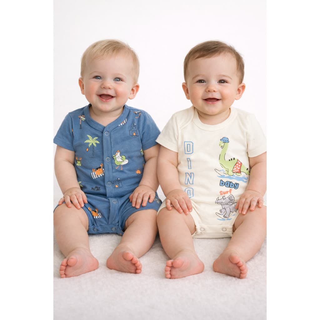 Kit 2 ou 3 Macacão Verão Menino Com Fechamento em Botão Modelos Sortidos