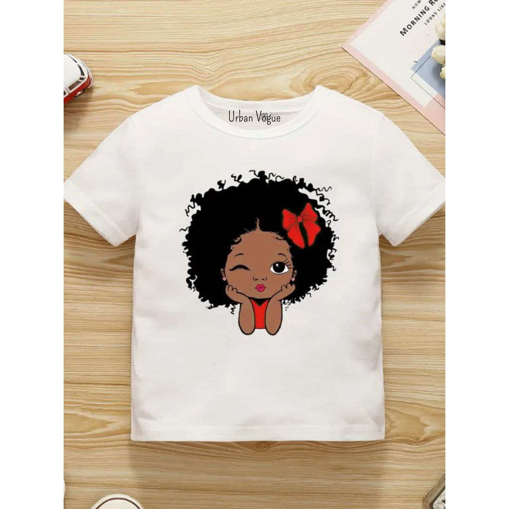 Camiseta Infantil Estampada Menininha com cabelo Black