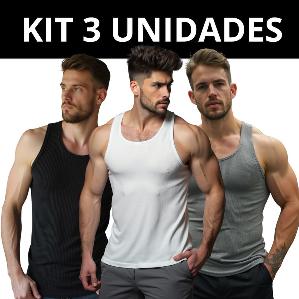 Kit com 3 Regatas Lisas caneladas modelo americano masculino Academia esporte lisa basica slim fit