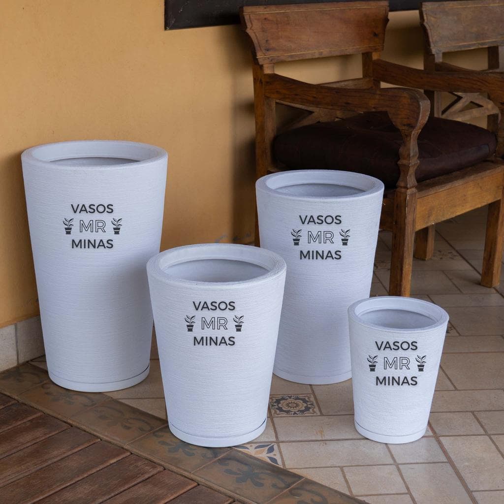Kit com 4 Vasos Coluna Grafiato com Pratos - 5 Cores Disponíveis • Modelos Grandes e Resistentes