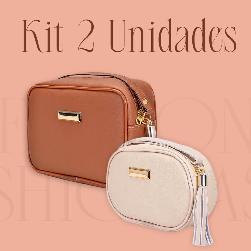 Bolsa Feminina Kit Peças Quadrada Média Caramelo Transversal + Oval Pequena Bege Transversal