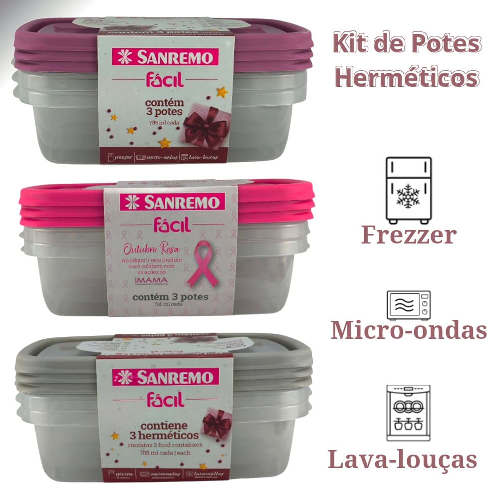 Conjunto 12 Potes Para Marmita 785ml - Freezer e Micro-Ondas  Sanremo