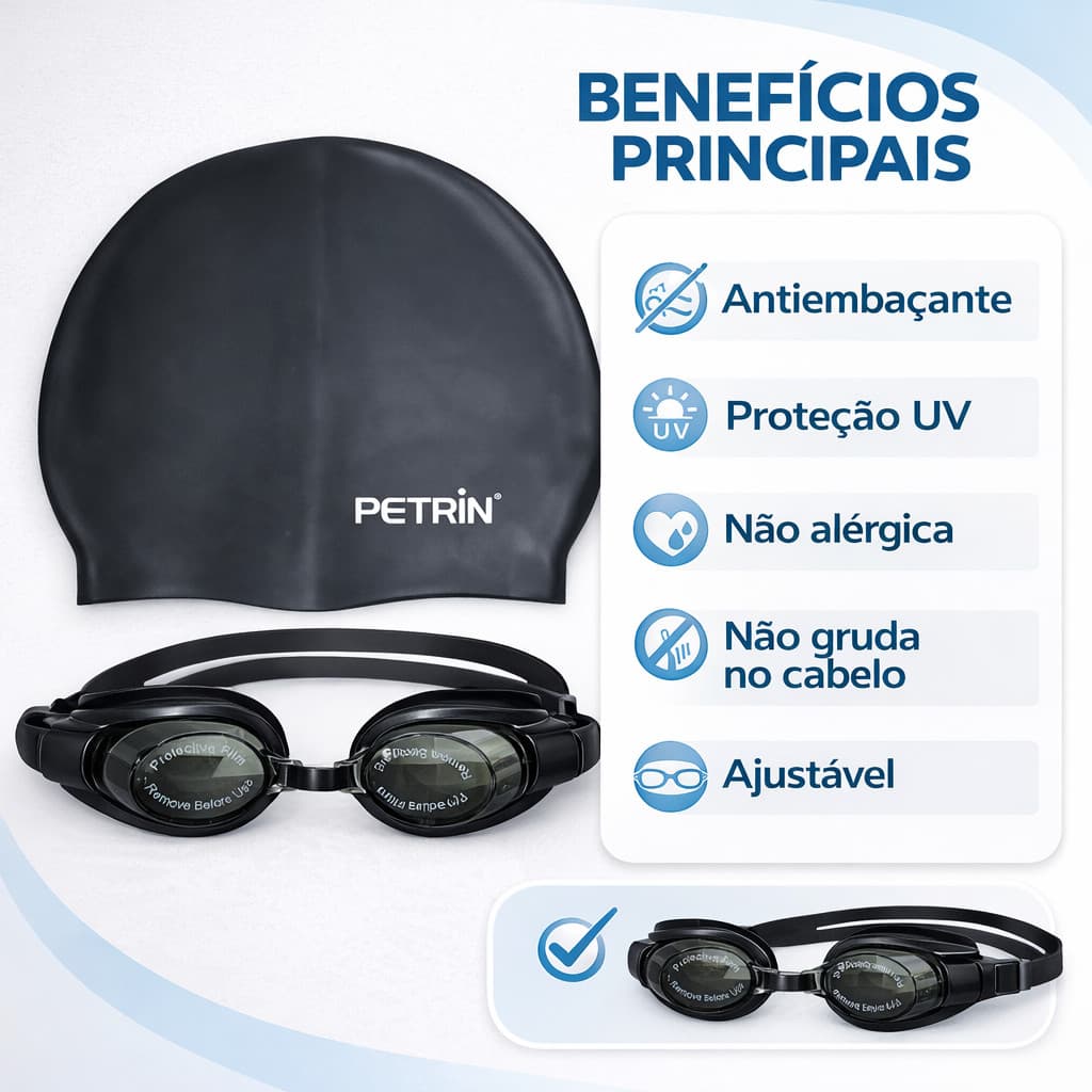 Óculos de Natação Infantil com Touca Silicone Kit Mergulho Criança Piscina Praia Proteção Água