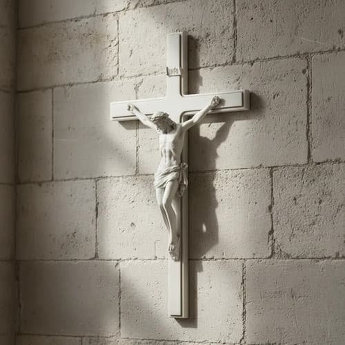 Crucifixo De Parede Jesus Escultura Original Em Mármore 52cm Branco