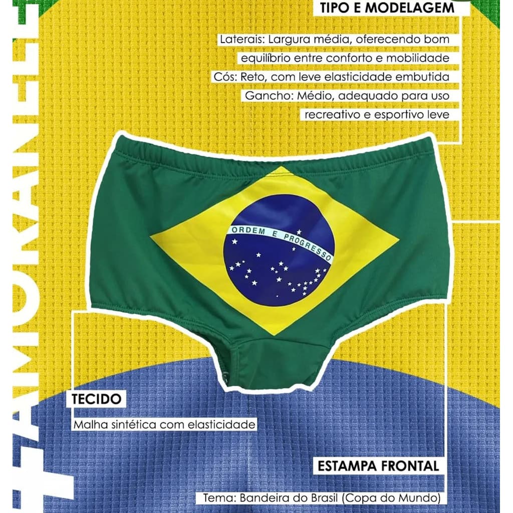 Sunga Praia do Brasil Masculino - Estampa Bandeira do Brasil Lycra de alta qualidade Verão Copa Rio de Janeiro Praia