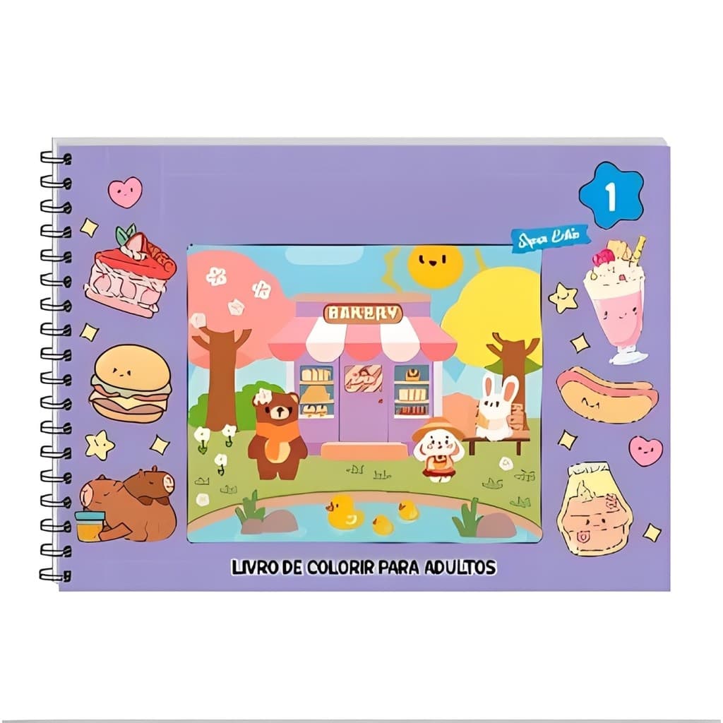 Caderno Livro de Colorir Adulto 40 Folhas Capa Dura Holográfica