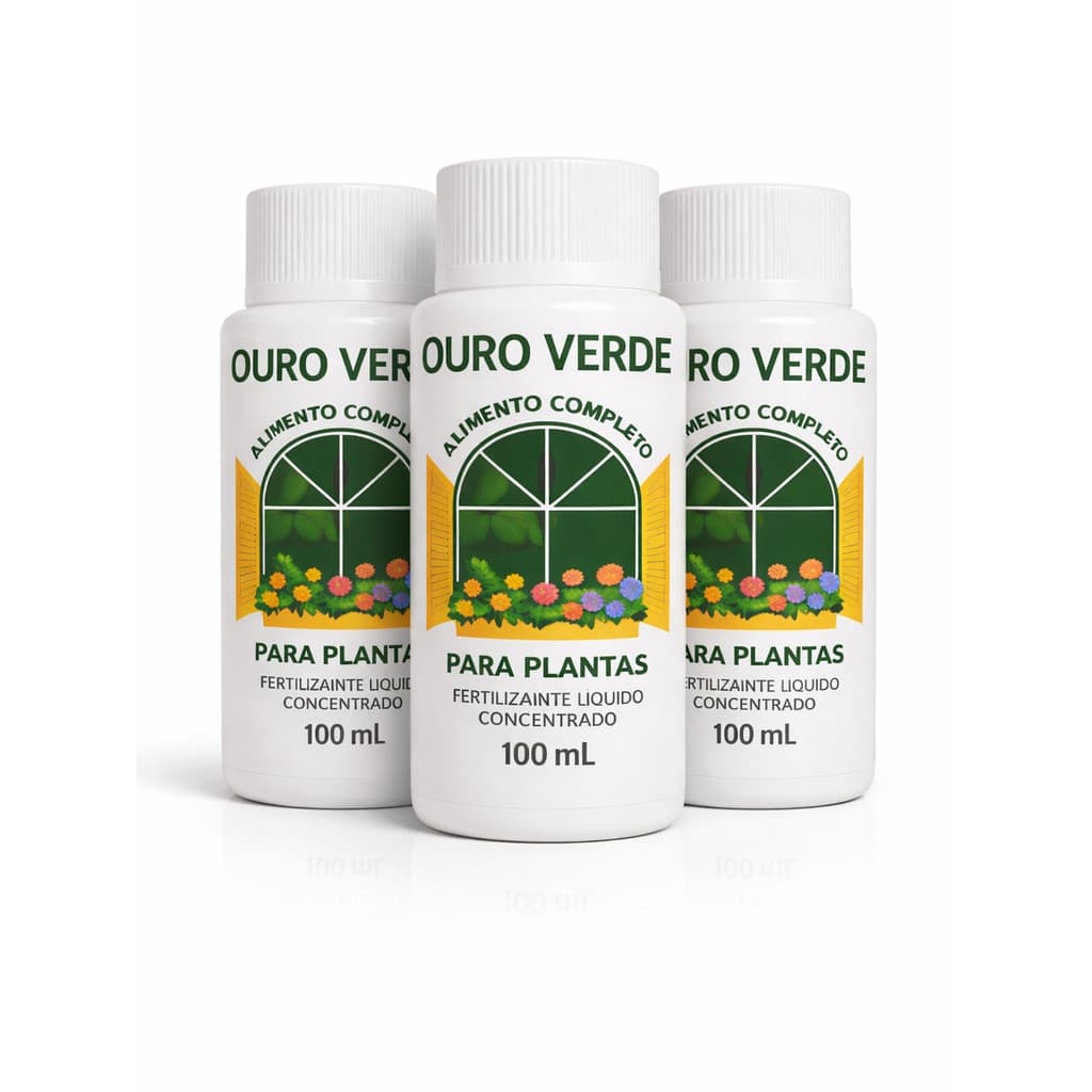 Kit 3 Adubo Ouro Verde 100ml  Fertilizante Líquido para Plantas e Flores Jardim e Gramados