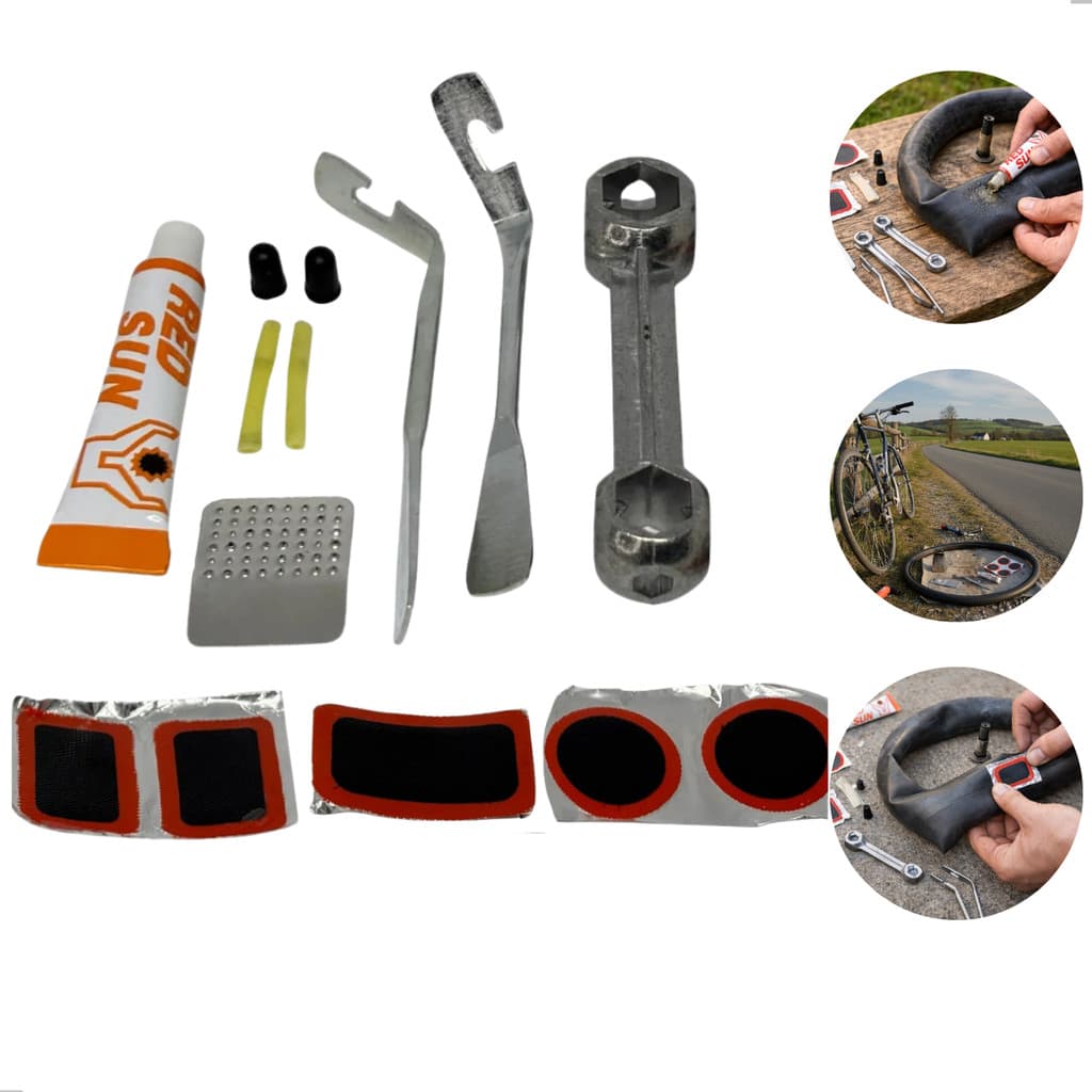 Kit Remendo Bicicleta 14 Peças Veda Camara De Ar Com Emergência Ferramenta De Reparo Bike Moto